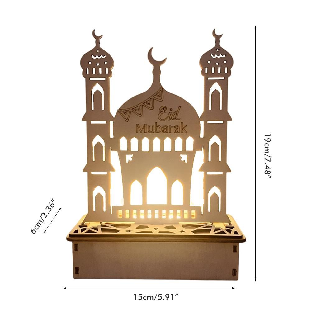 Wooden LED Lamp Ramadan Decoration Portable Eid Ramadan LED Night Light Table Ornament Ideal for Eid Ramadan Decoration
