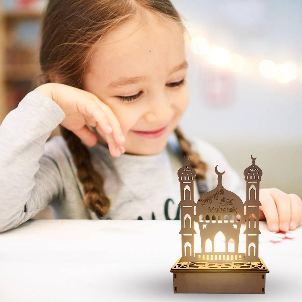 Wooden LED Lamp Ramadan Decoration Portable Eid Ramadan LED Night Light Table Ornament Ideal for Eid Ramadan Decoration