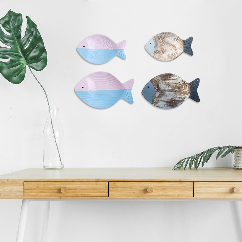 Wood Fish Hanging Ornament Wooden Fish Wall Art Decor for Beach Theme Fish Sculpture