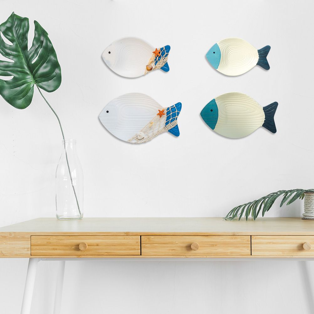 Wood Fish Hanging Ornament Wooden Fish Wall Art Decor for Beach Theme Fish Sculpture
