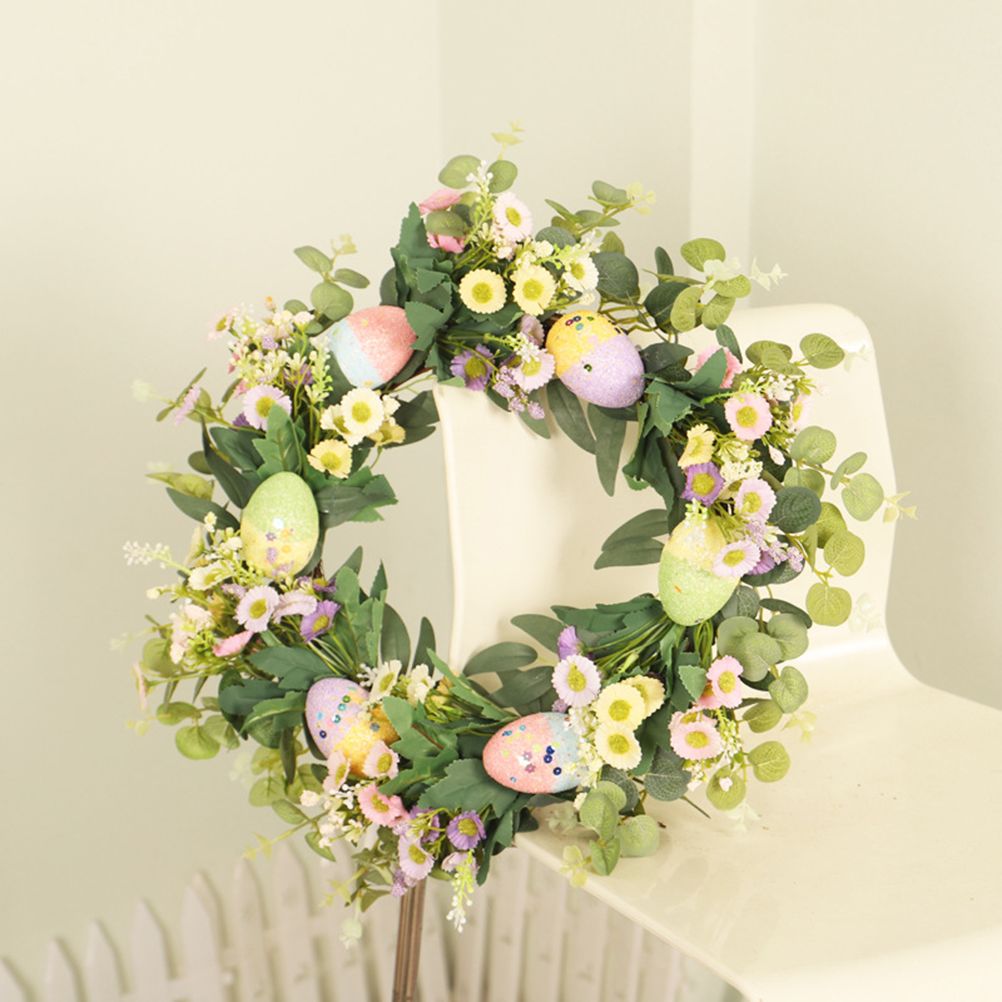 Easter Wreath Easter Eggs Daisy Garland Simulation Plants Door Hanger Easter Decoration