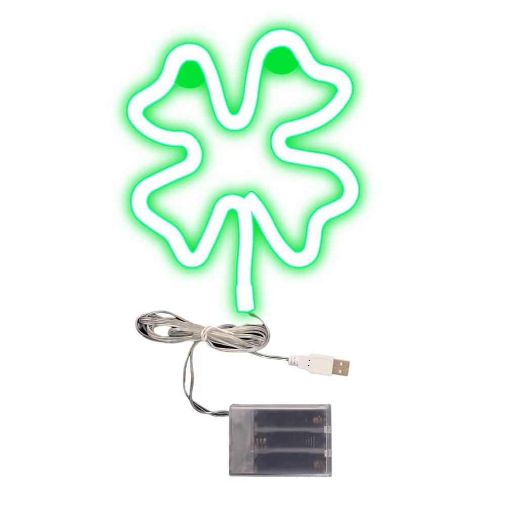 St Patricks Day Decoration Lights LED Neon Light Green Clover Window Lights Irish Shamrock Neon Tube Signs for Window Wall Decor