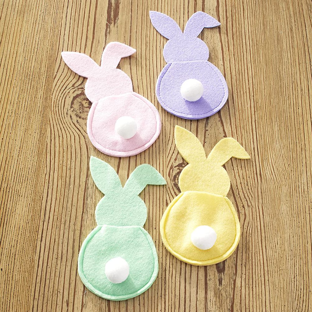 16Pcs Easter Bunny Cutlery Bags Rabbit Flatware Holder Tableware Utensil Storage Bags for Home Party Tabletop