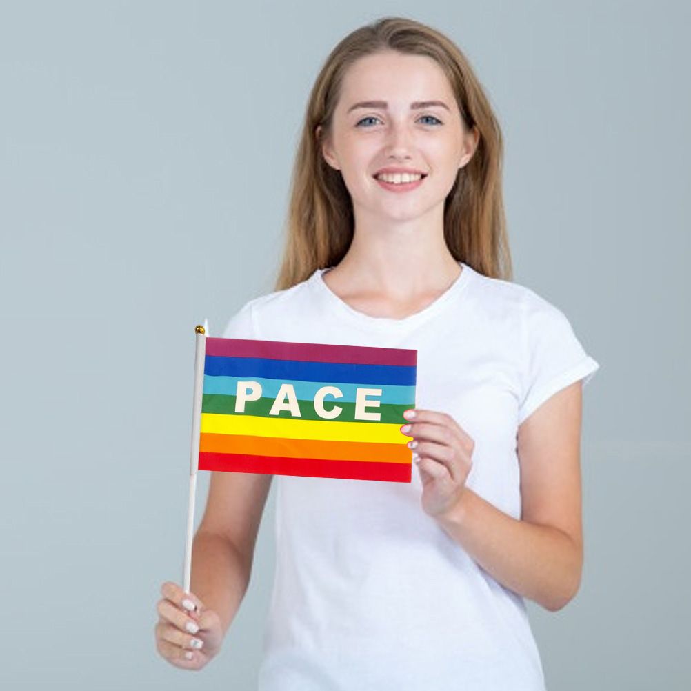 50/100Pcs Mini Peace Flag Rainbow Pacifist Flag Hand Held Polyester Peace Flag