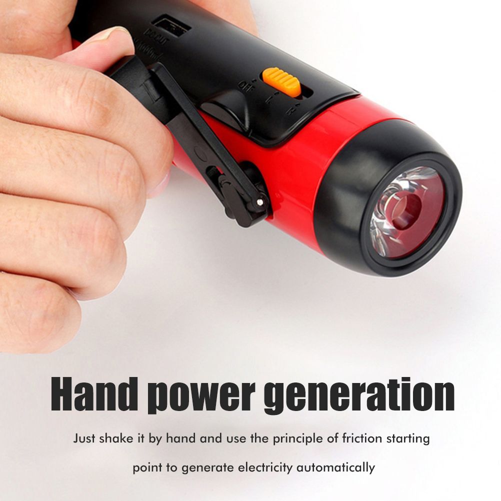 Portable Hand Crank Flashlight with Alarm FM Radio Function 1800mAh LED Generator Flashlight for Home Outdoor Camping Hiking
