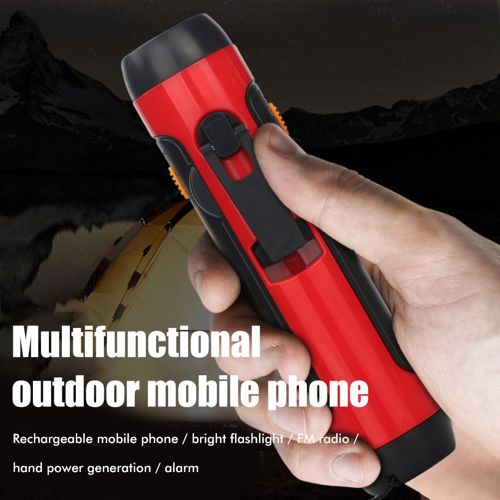 Portable Hand Crank Flashlight with Alarm FM Radio Function 1800mAh LED Generator Flashlight for Home Outdoor Camping Hiking