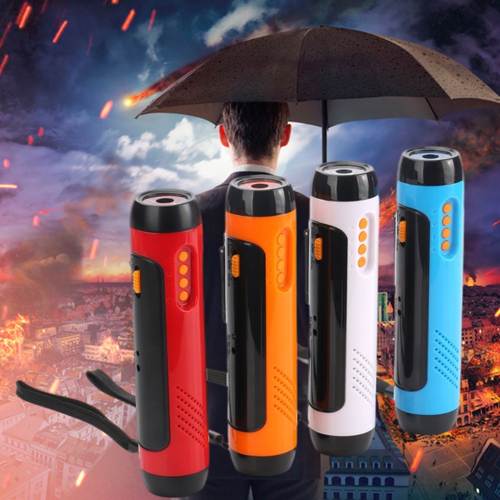 Portable Hand Crank Flashlight with Alarm FM Radio Function 1800mAh LED Generator Flashlight for Home Outdoor Camping Hiking