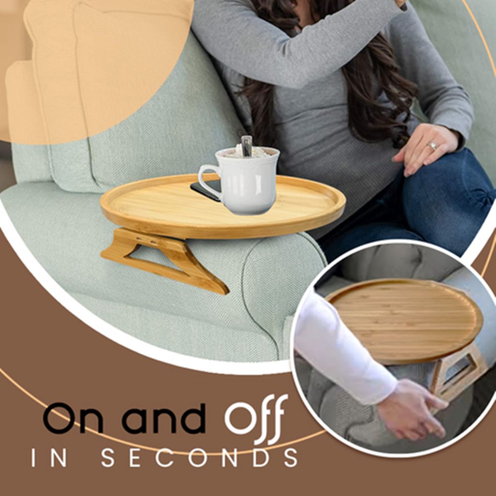 Clip On Tray Sofa Table Portable Couch Arm Tray Table Natural Bamboo Sofa Armrest Clip On Tray for Eating and Drink