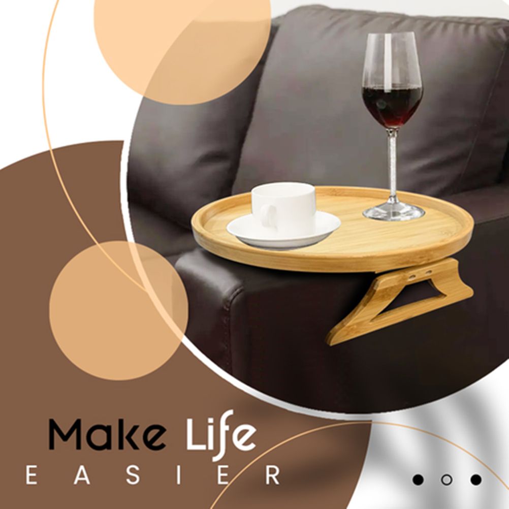 Clip On Tray Sofa Table Portable Couch Arm Tray Table Natural Bamboo Sofa Armrest Clip On Tray for Eating and Drink