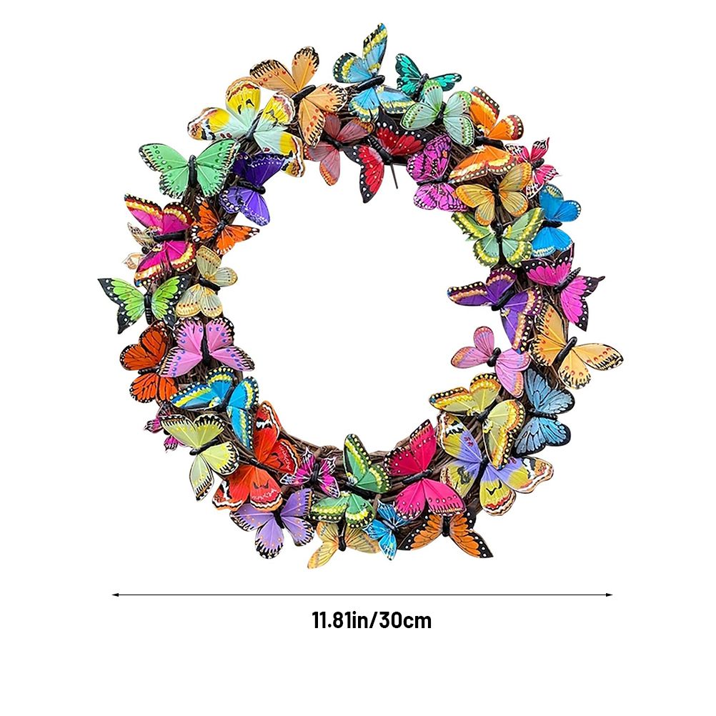 Artificial Butterfly Wreath Outdoor Decorative Welcome Wreath for Front Door Wall Window Spring Party Decoration