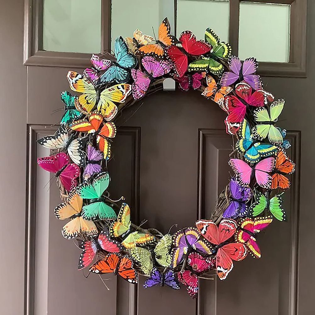 Artificial Butterfly Wreath Outdoor Decorative Welcome Wreath for Front Door Wall Window Spring Party Decoration