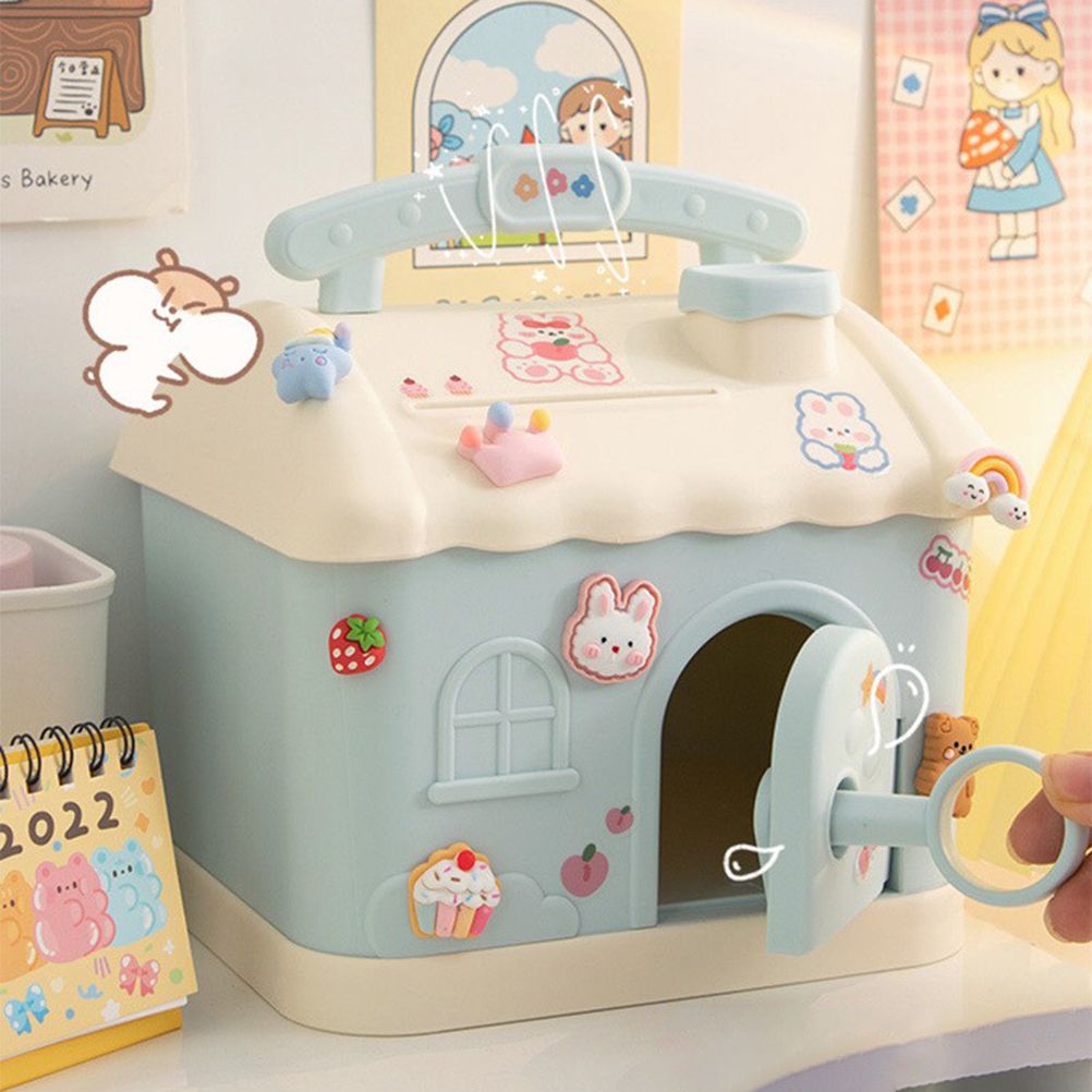 Cartoon House Piggy Bank with 3D Sticker DIY Storage Money Box for Kids Adults Savings Coins Banknotes Box Gift