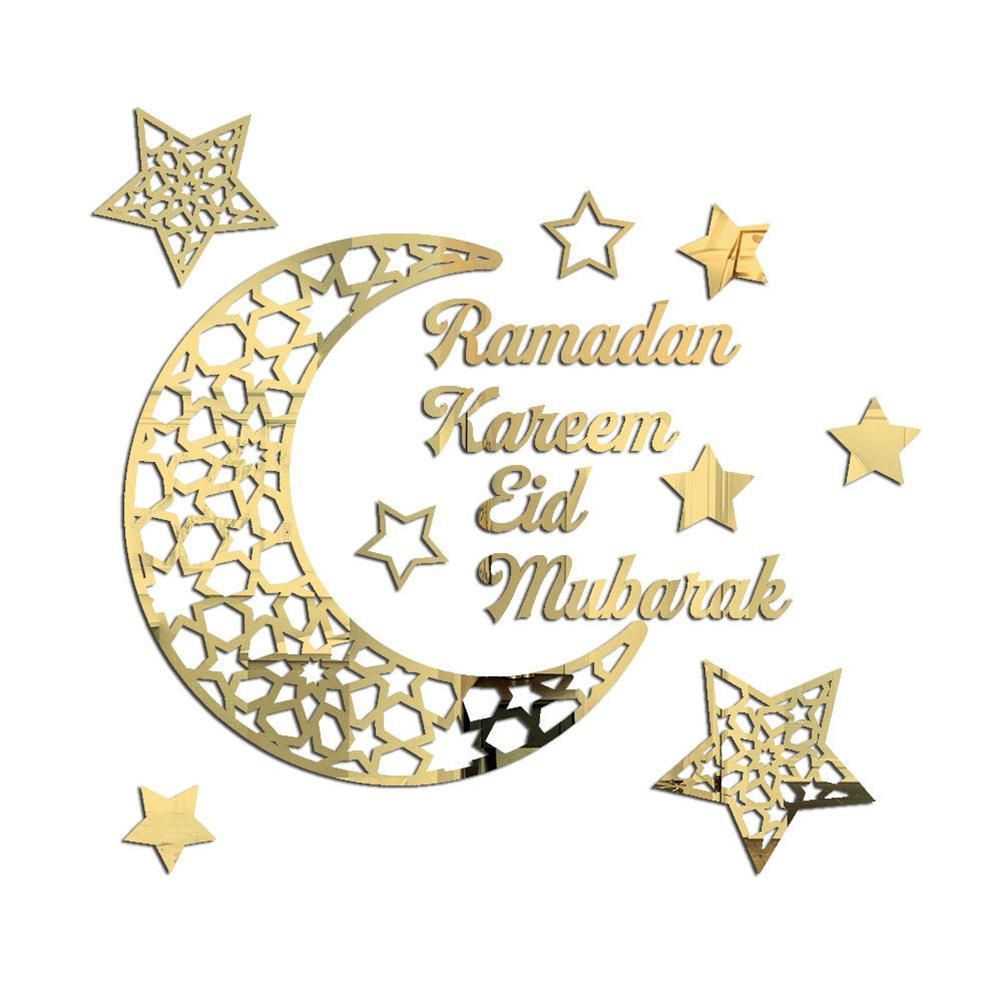 Ramadan Crescent Acrylic Mirror Sticker 3D Self Adhesive Wall Sticker for Doors Windows Closets
