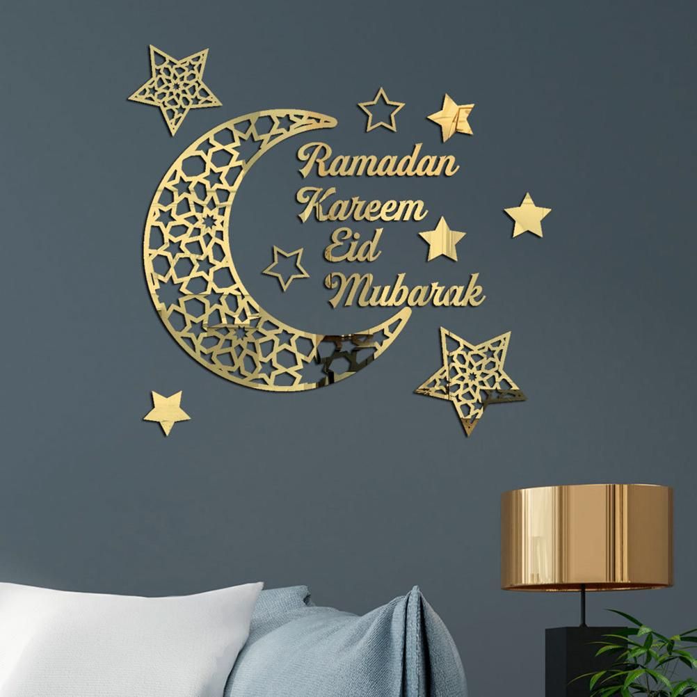 Ramadan Crescent Acrylic Mirror Sticker 3D Self Adhesive Wall Sticker for Doors Windows Closets