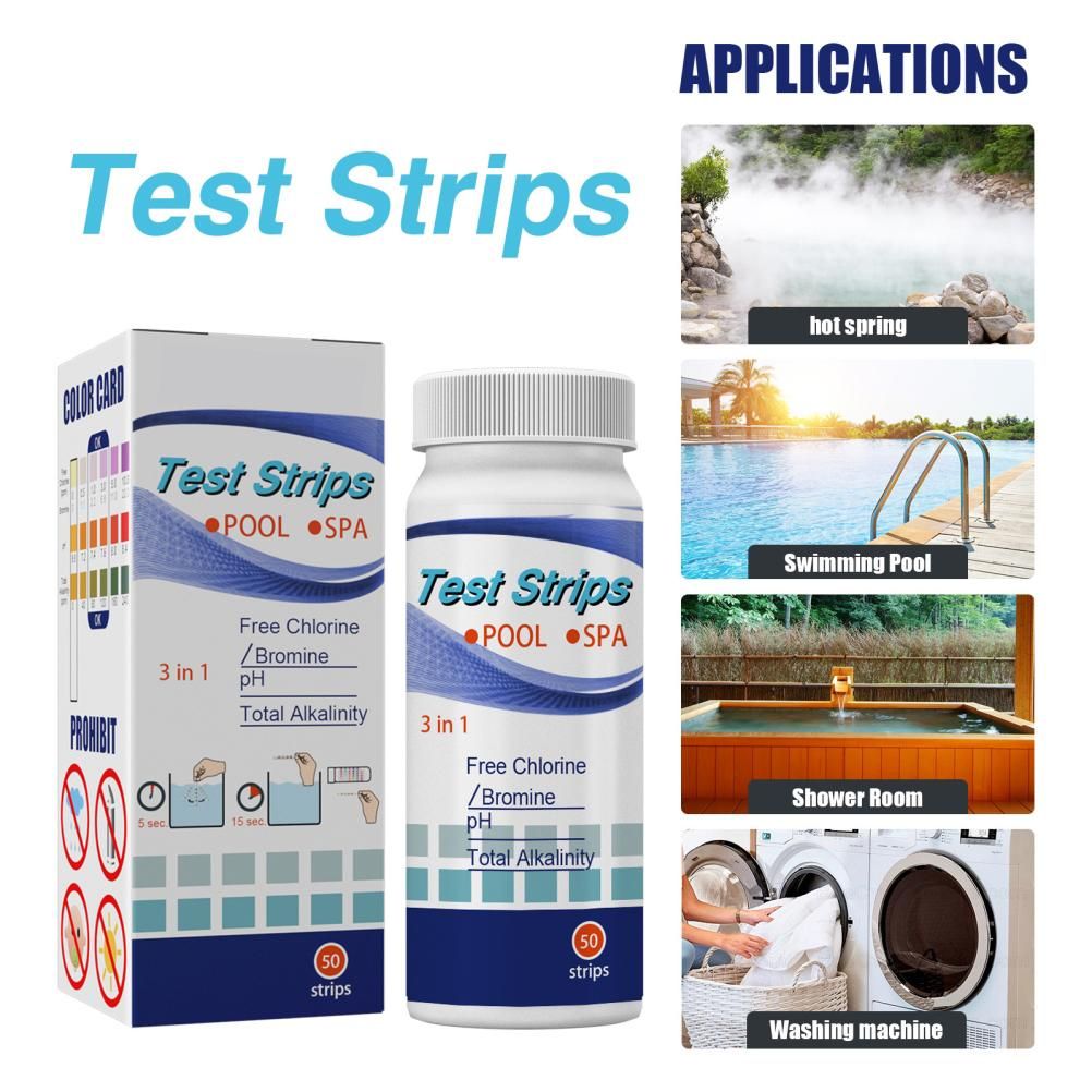 50Pcs 3 In 1 Test Strips Swimming Pool Water Quality Test Paper for Alkalinity Chlorine PH Free Chlorine