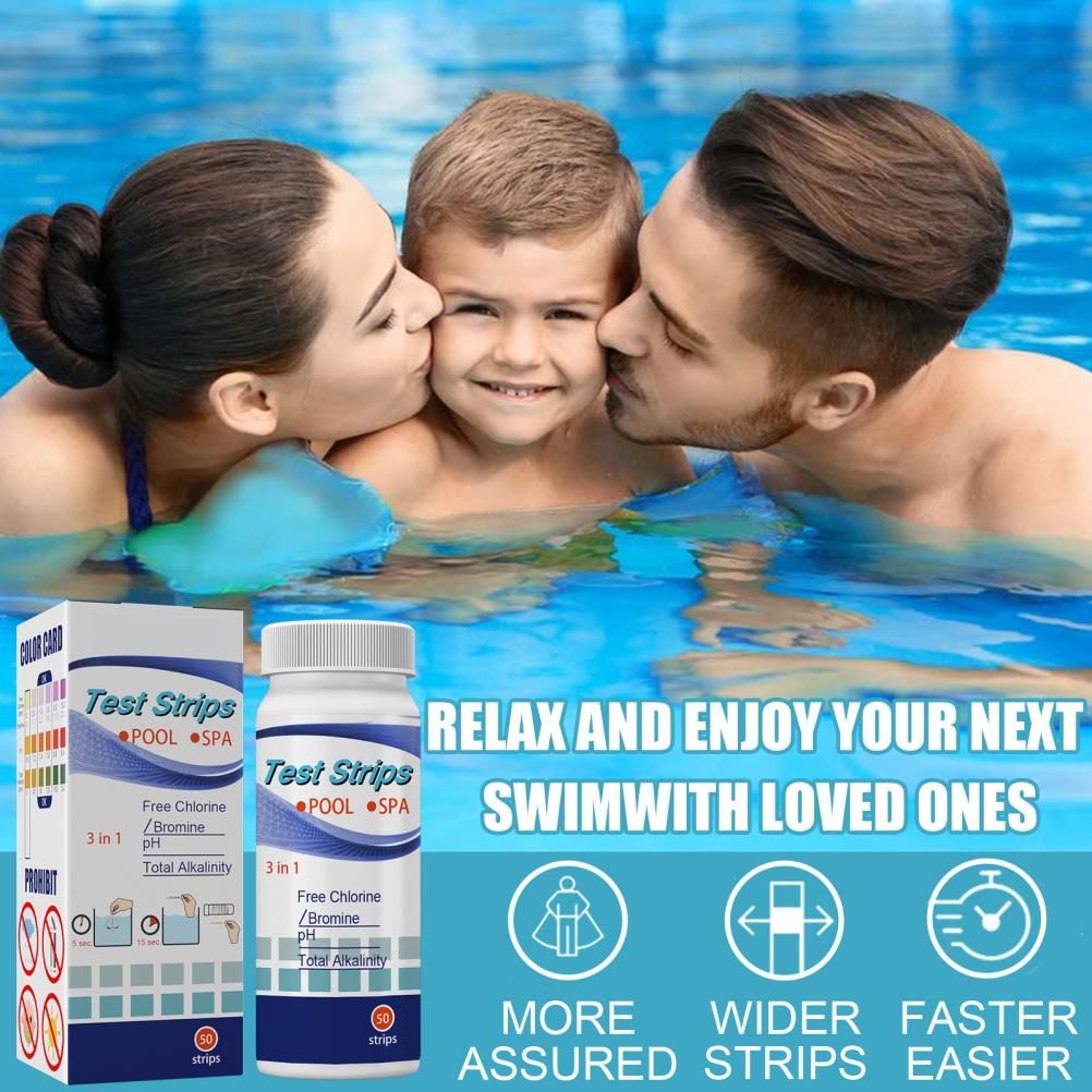 50Pcs 3 In 1 Test Strips Swimming Pool Water Quality Test Paper for Alkalinity Chlorine PH Free Chlorine