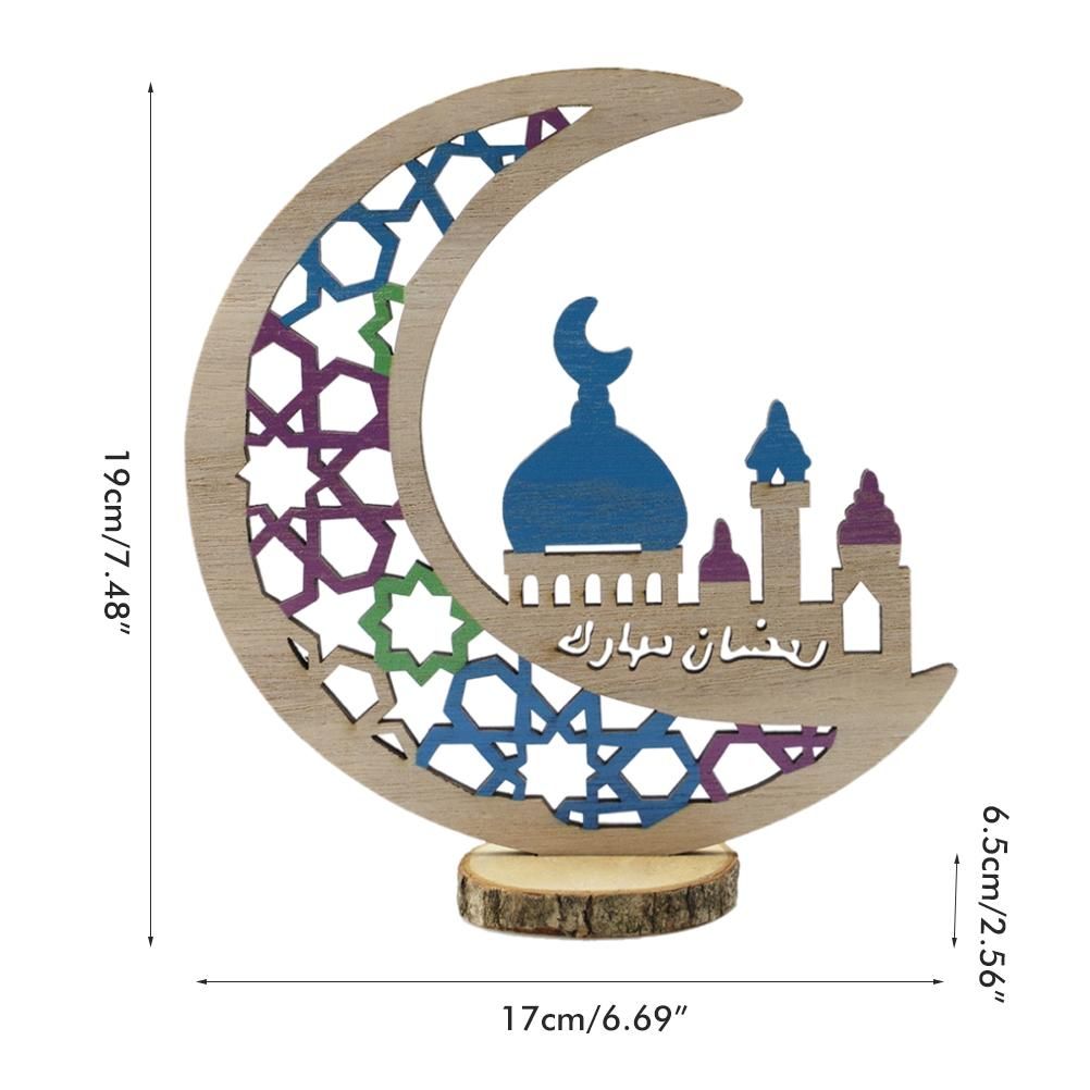 Wooden Eid Decoration Wood Hollow Carfts Ornament for Islam Muslim Festival Ramadan Mubarak Party