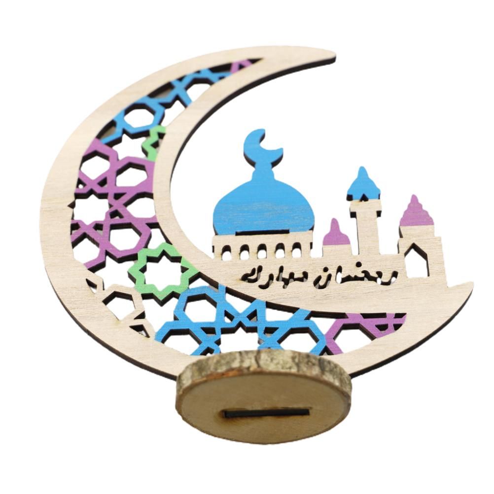 Wooden Eid Decoration Wood Hollow Carfts Ornament for Islam Muslim Festival Ramadan Mubarak Party