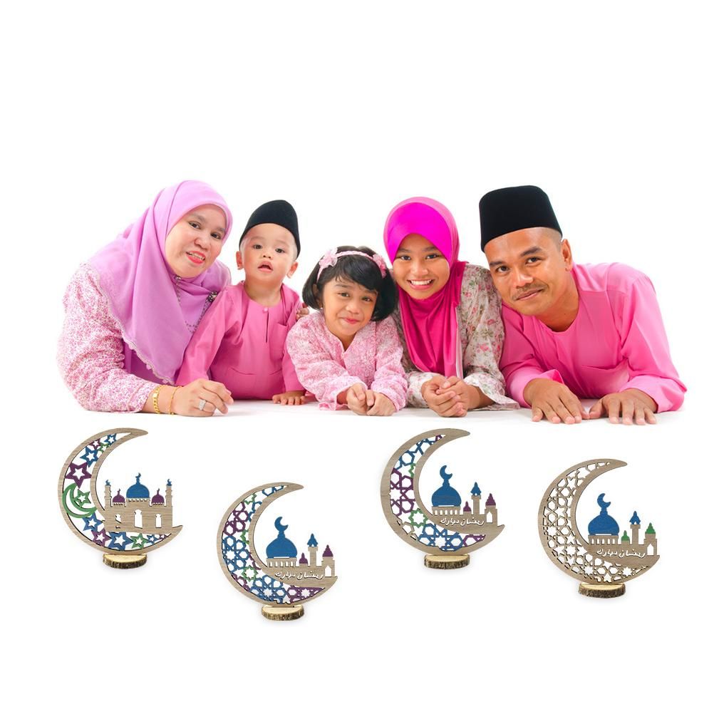 Wooden Eid Decoration Wood Hollow Carfts Ornament for Islam Muslim Festival Ramadan Mubarak Party