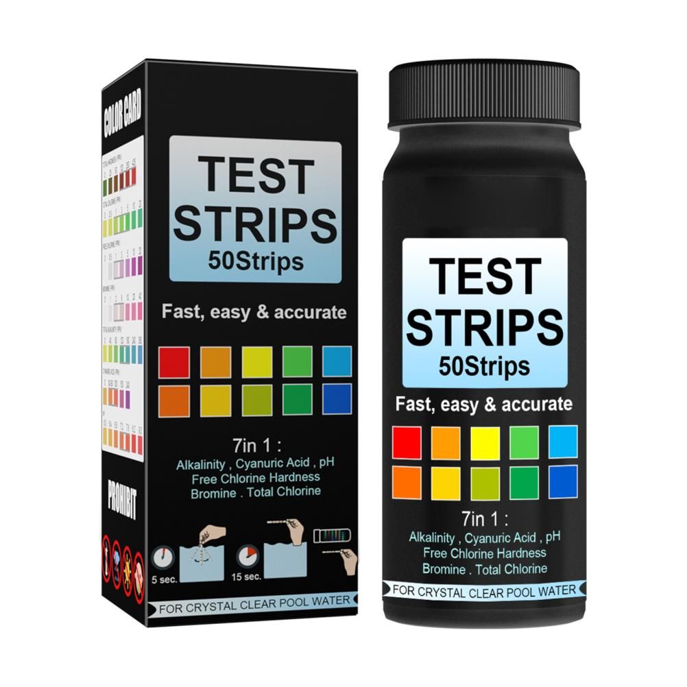 7 in 1 Swimming Pool Water Test Paper 50Pcs Water Quality Strips for Testing PH Chlorine Bromine Acidity Cyanide
