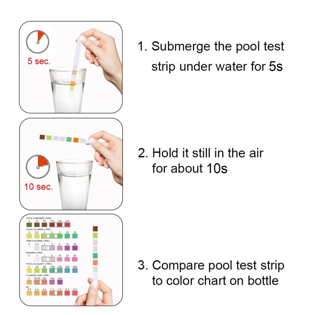 7 in 1 Swimming Pool Water Test Paper 50Pcs Water Quality Strips for Testing PH Chlorine Bromine Acidity Cyanide