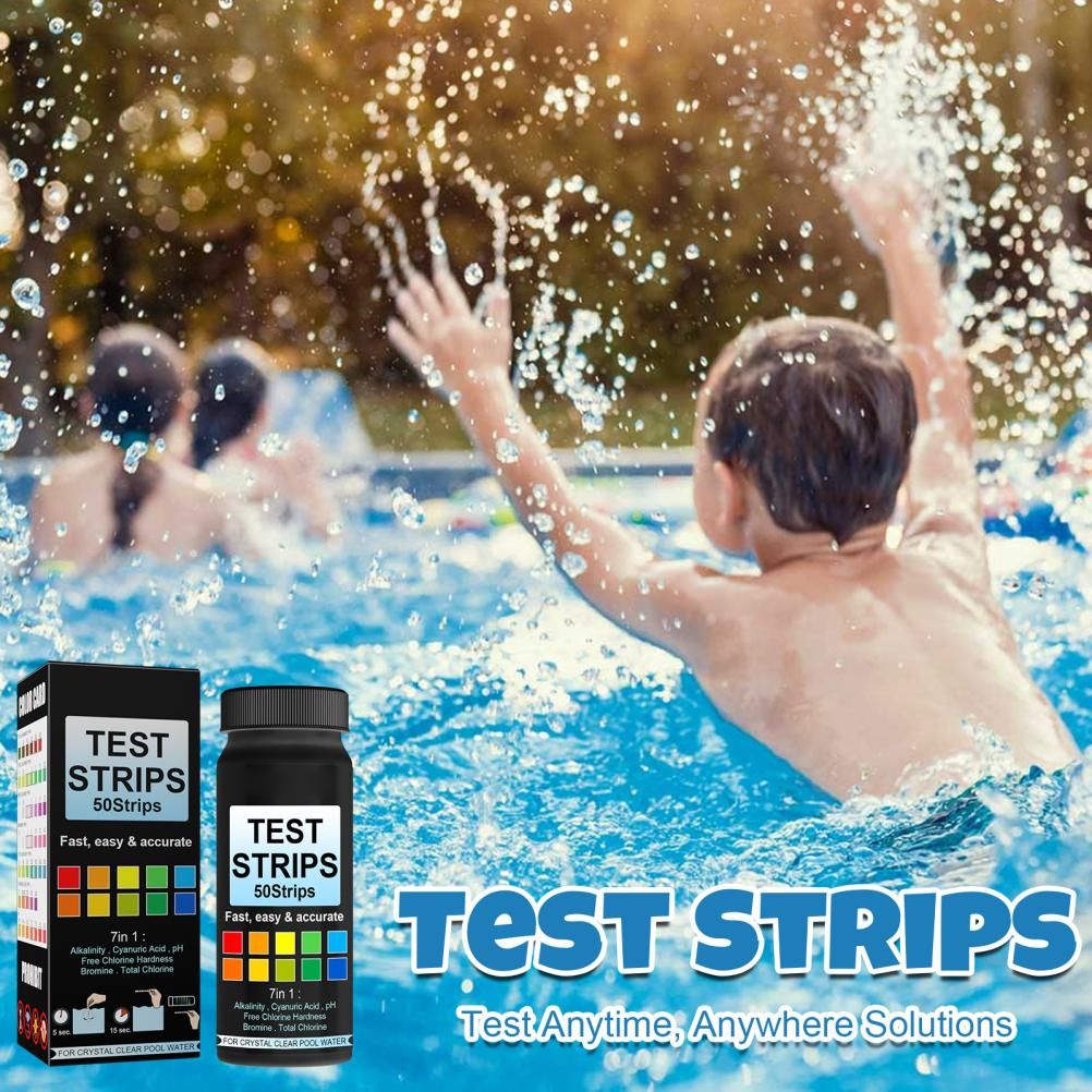 7 in 1 Swimming Pool Water Test Paper 50Pcs Water Quality Strips for Testing PH Chlorine Bromine Acidity Cyanide
