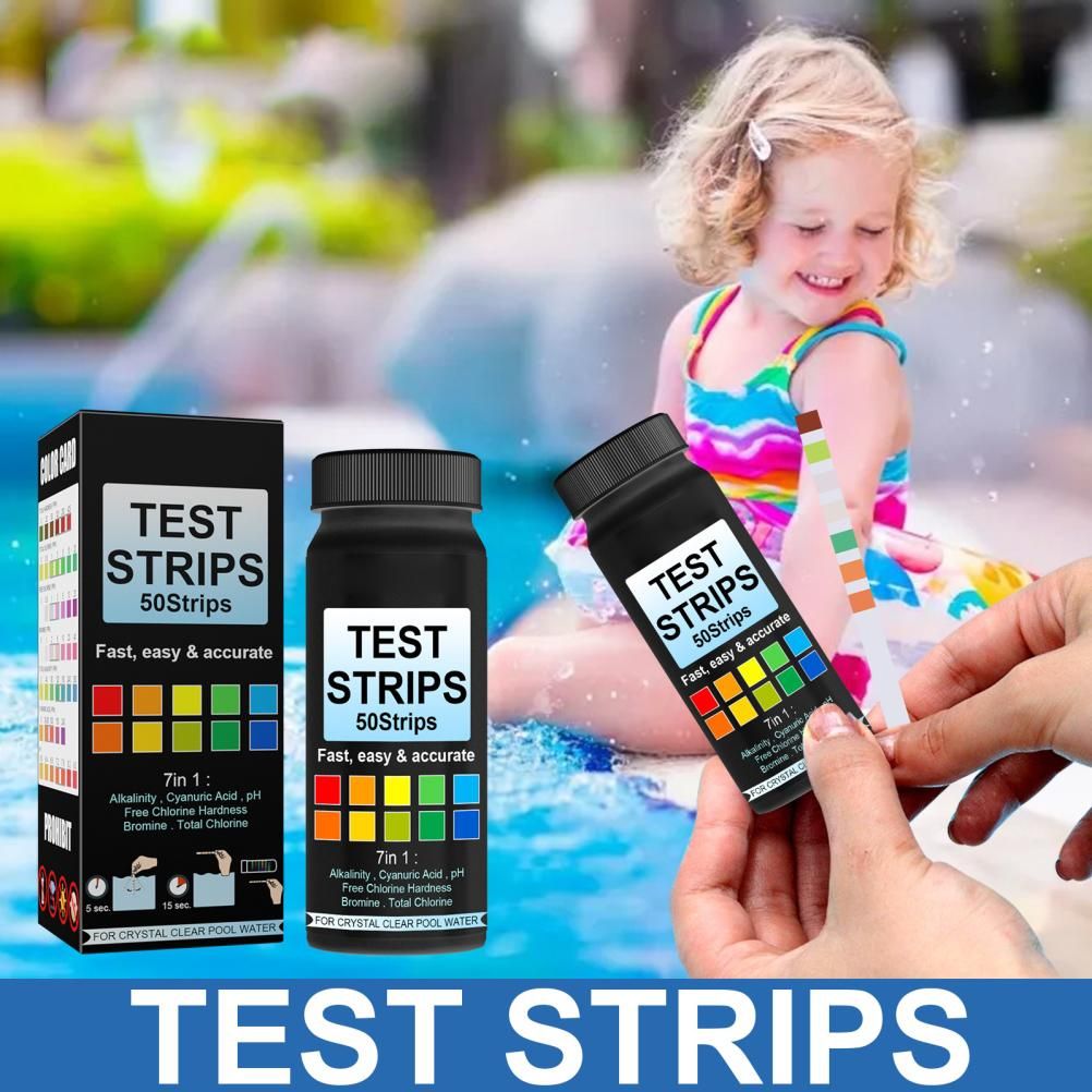 7 in 1 Swimming Pool Water Test Paper 50Pcs Water Quality Strips for Testing PH Chlorine Bromine Acidity Cyanide