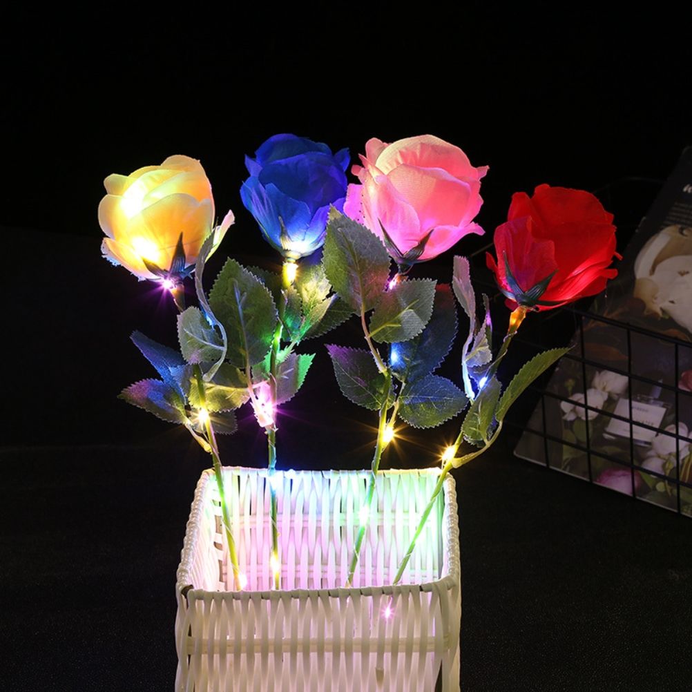 4 Pack Artificial Rose with LED Light Glowing Rose Flowers Gift for Wife Girlfriend Grandma Mother's Day Valentine's Day Birthday Wedding Anniversary
