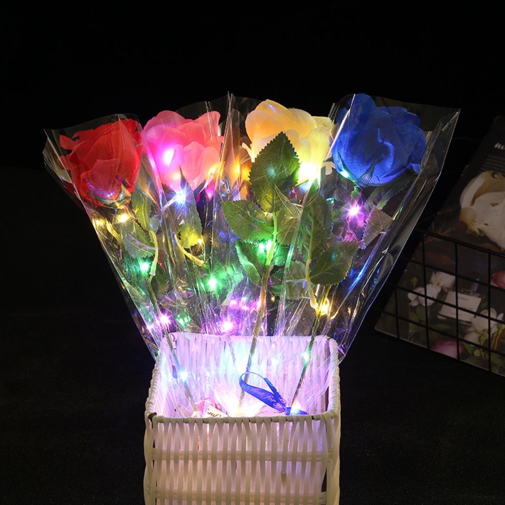 4 Pack Artificial Rose with LED Light Glowing Rose Flowers Gift for Wife Girlfriend Grandma Mother's Day Valentine's Day Birthday Wedding Anniversary