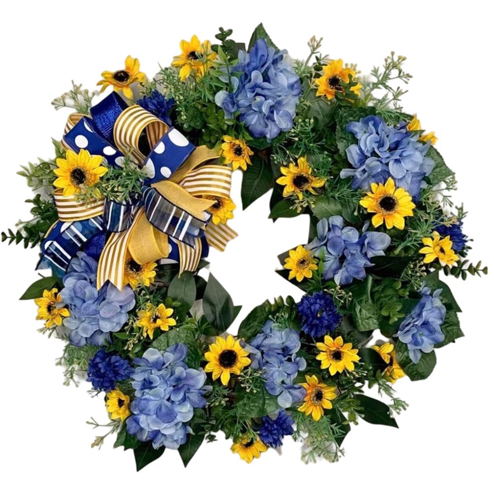 Ukraine Flag Sunflower Front Door Wreath Spring Decor Blue and Yellow Ukrainian Wreath for Home Porch Farmhouse Decoration