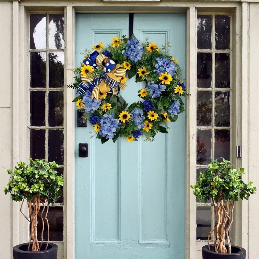 Ukraine Flag Sunflower Front Door Wreath Spring Decor Blue and Yellow Ukrainian Wreath for Home Porch Farmhouse Decoration