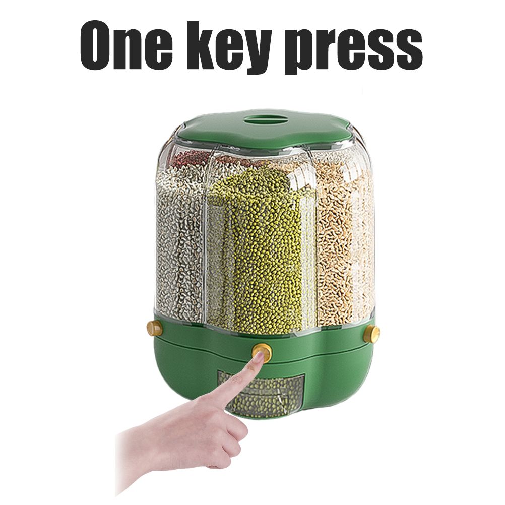 Food Grain Storage Container Large Capacity 9L 6 Grid Rotatable Rice Dispenser Sealed Grain Food Storage Box Kitchen Storage Bucket for Home Kitchen