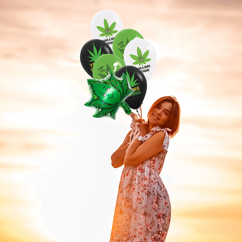 Weed Balloons Birthday Party Supplies Aluminum Foil Latex Balloon Weed Leaves Balloons Weed Party Decorations for Adults