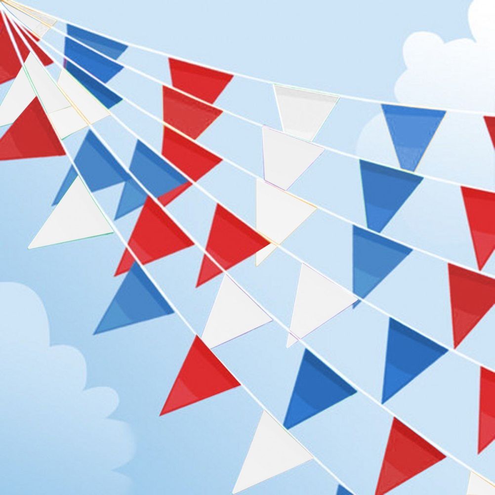 USA Independence Day Red Blue and White Triangular Pennant Banner Bunting Flags Events Decoration