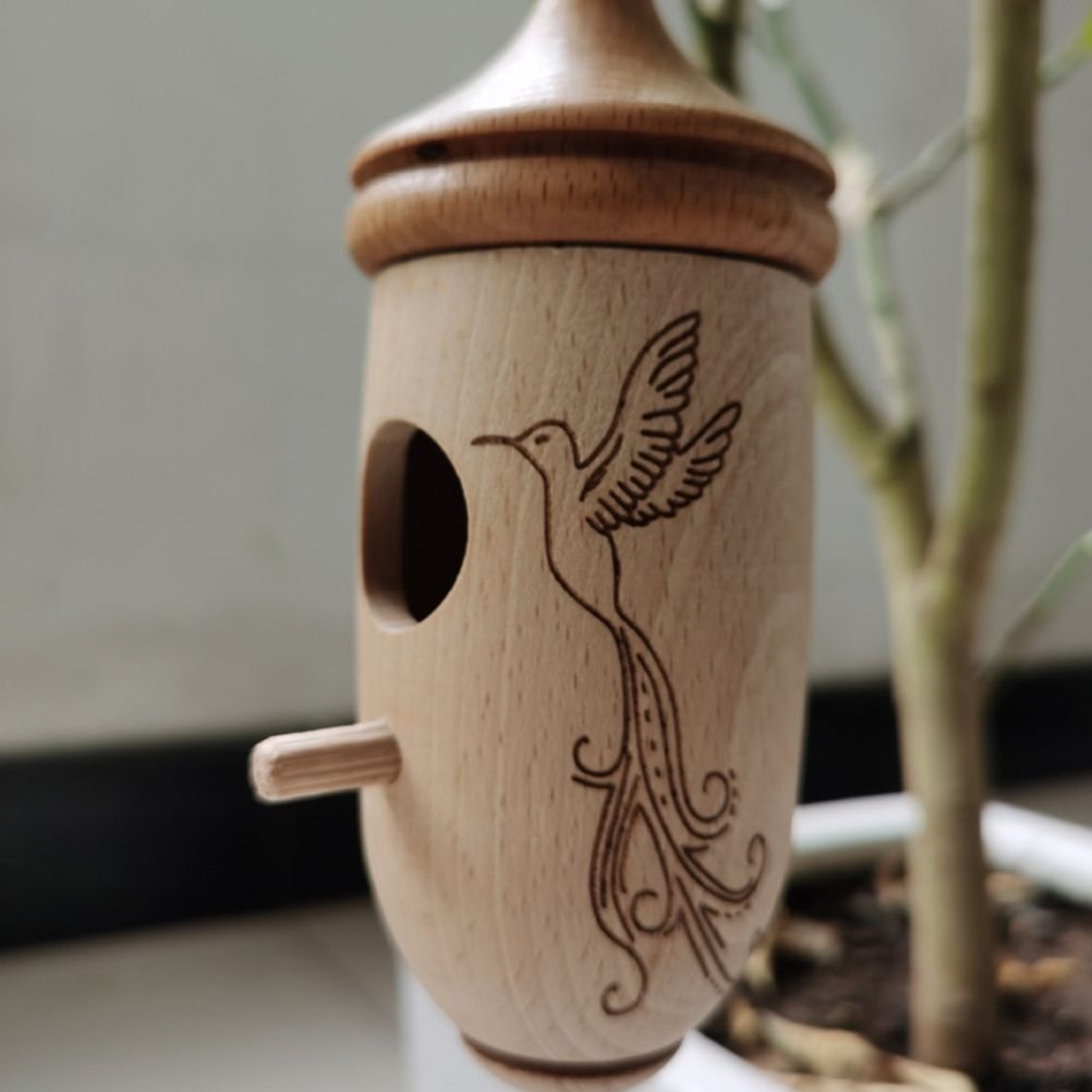 Hummingbird House Wooden Hummingbird Nest for Outside Hanging Garden Bird Feeder