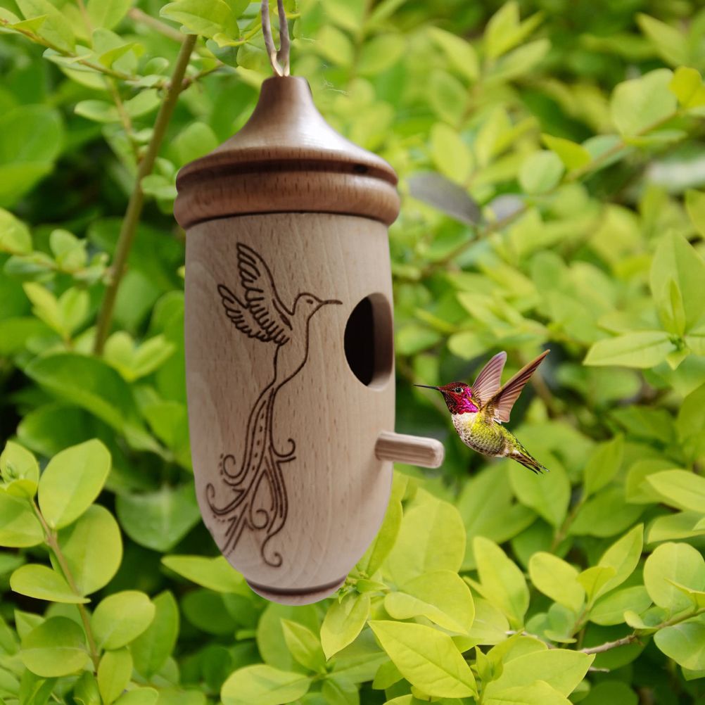 Hummingbird House Wooden Hummingbird Nest for Outside Hanging Garden Bird Feeder