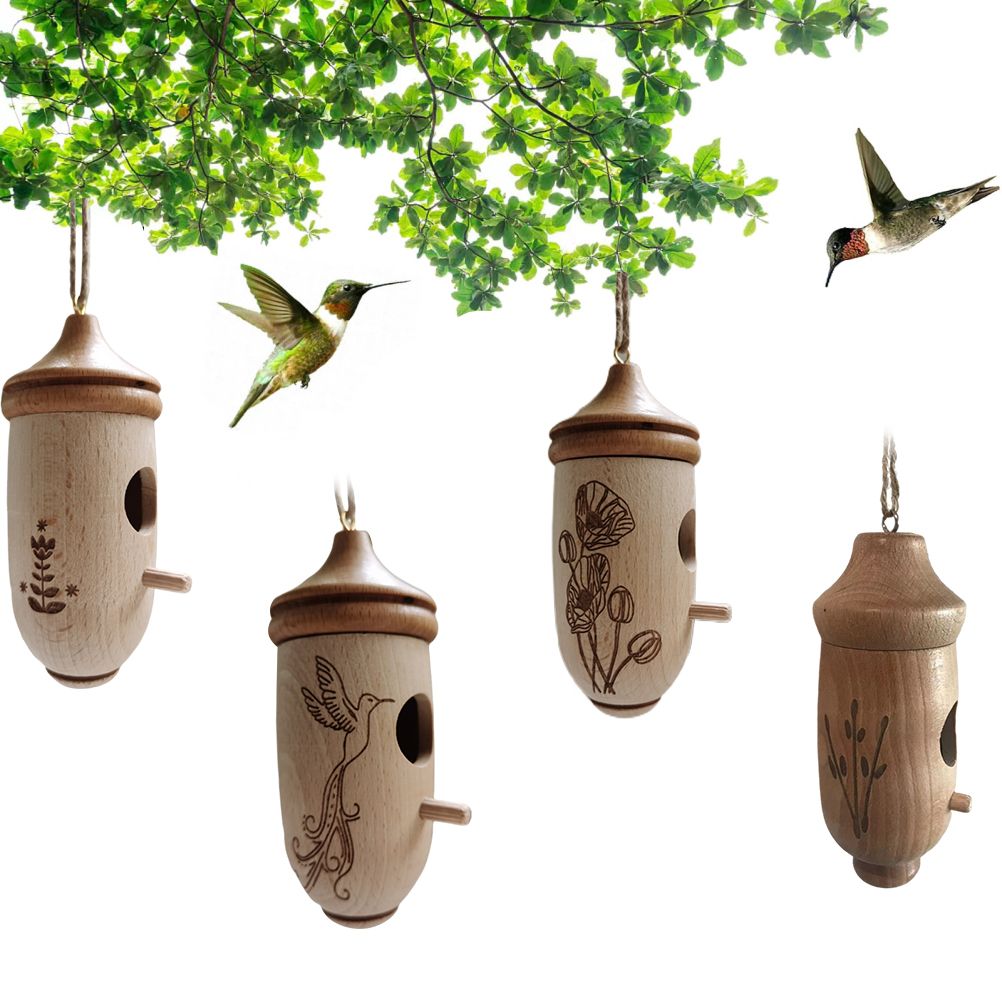 Hummingbird House Wooden Hummingbird Nest for Outside Hanging Garden Bird Feeder