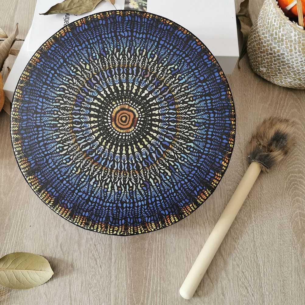 Shaman Drum with Drum Stick Vegetarian Shaman Fire Drum Home Ornament Shamanic Drum Hand Drum for Kids Adults