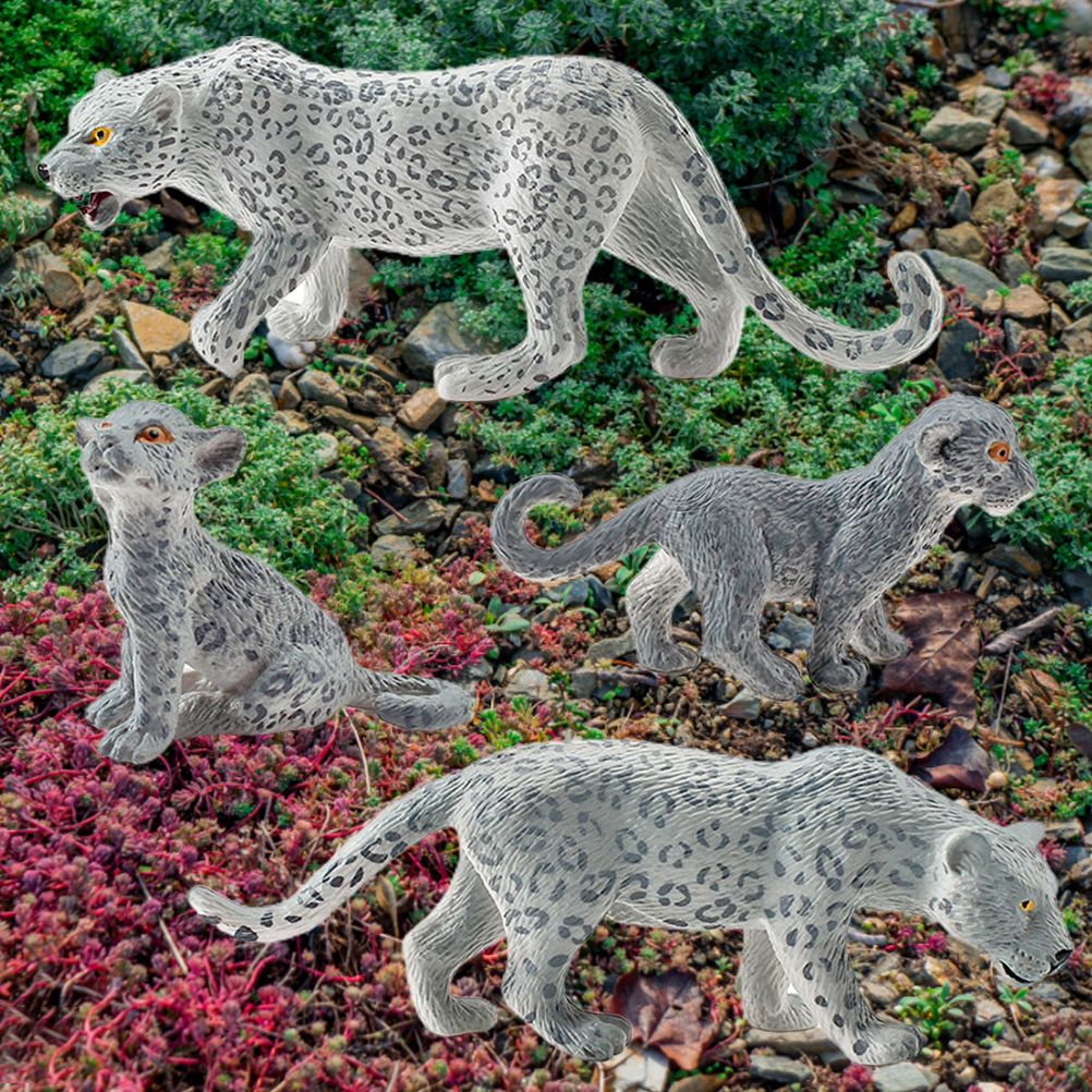 4 Pieces Snow Leopard Figurine PVC Realistic Snow Leopards Miniature Wild Animals Model Action Figure for Clooection