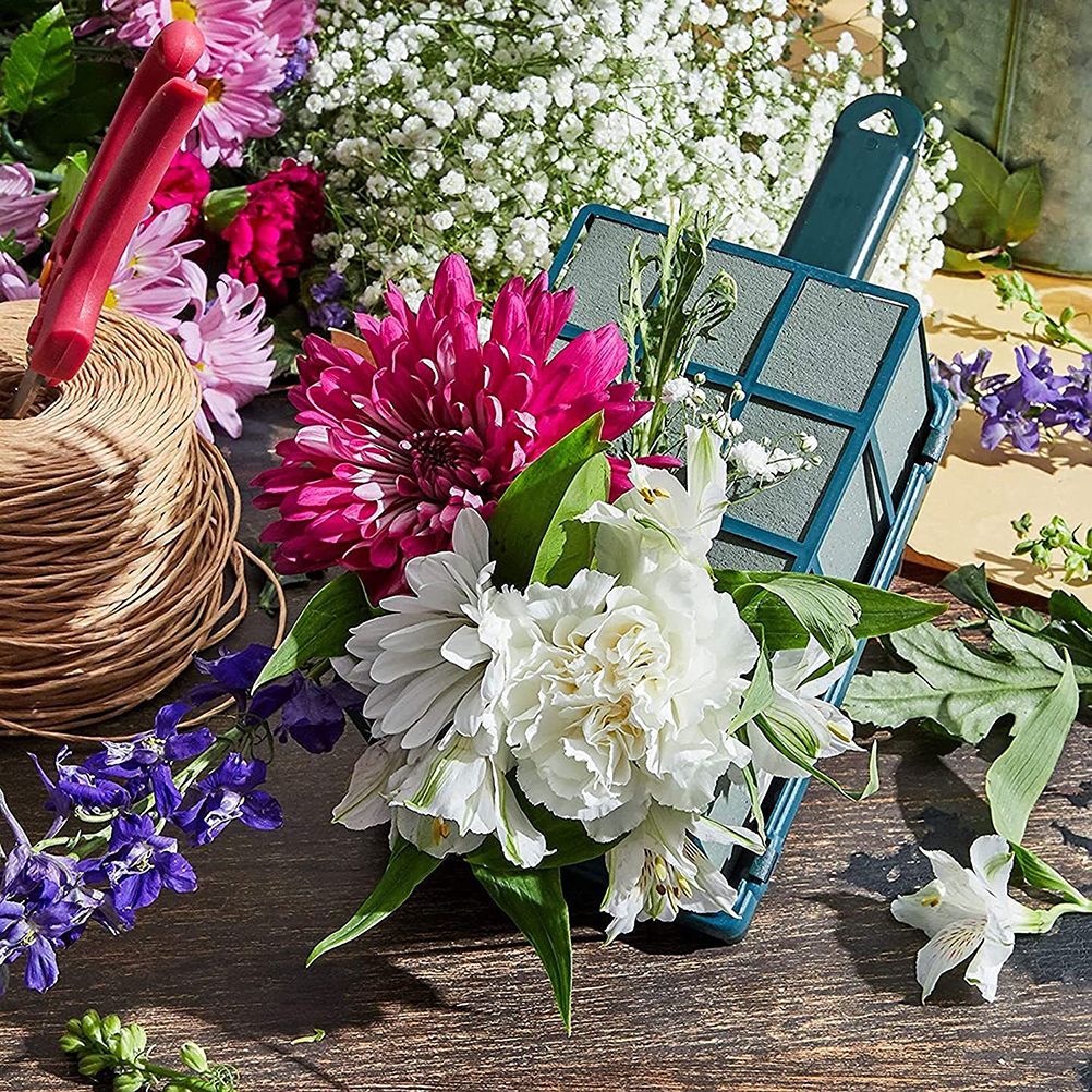 Floral Foam Cage with Floral Foam Rectangle Flower Foam Cage Holder for Fresh Flower Arrangement Foam Cage with Handle