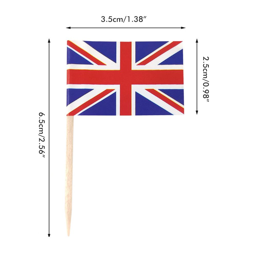 100Pcs Union Jack Mini Flags Hand Held British Toothpick Flags Cupcake Toppers UK Flags Fruit Sticks Party Decorations