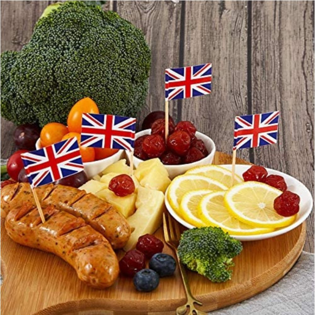 100Pcs Union Jack Mini Flags Hand Held British Toothpick Flags Cupcake Toppers UK Flags Fruit Sticks Party Decorations