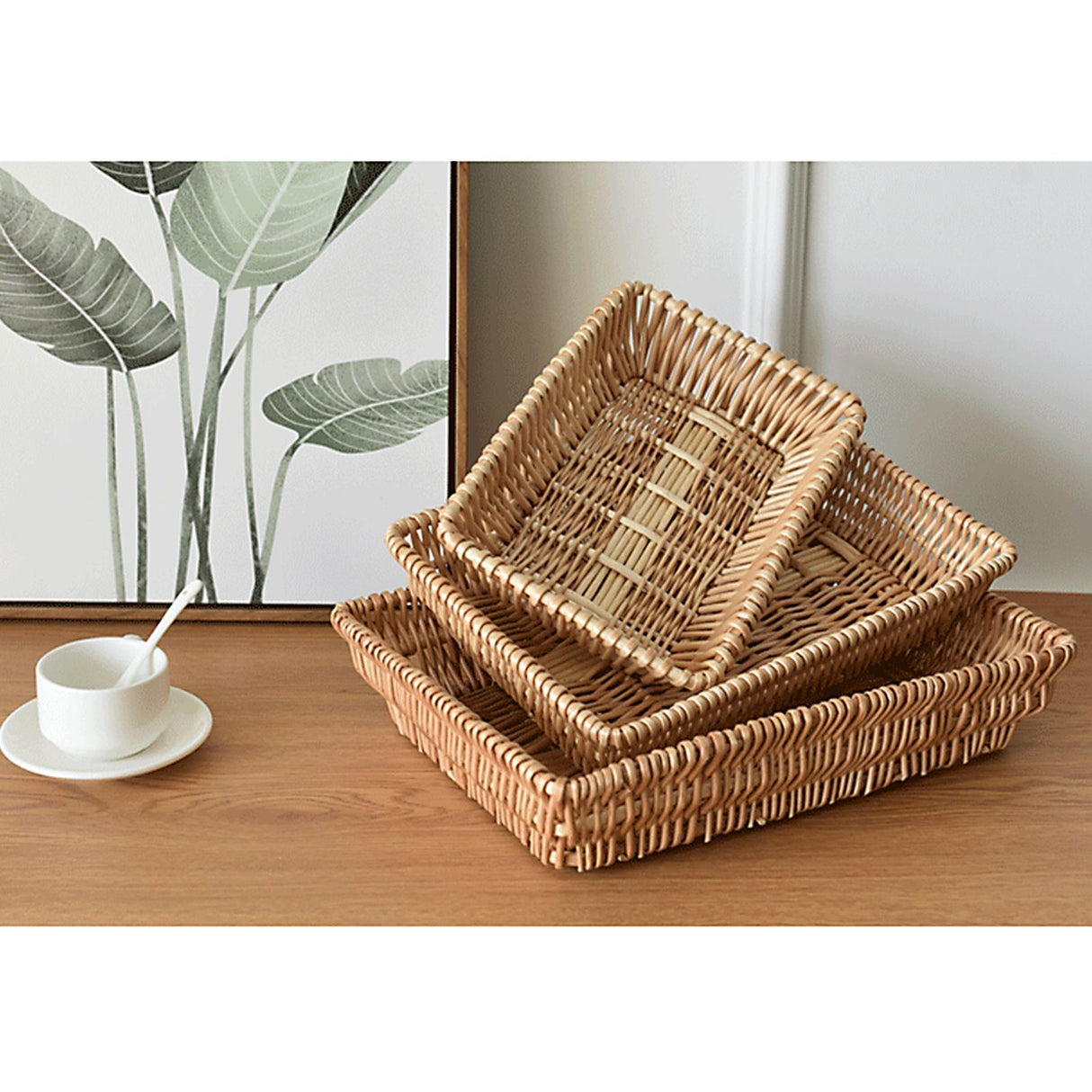 Rattan Storage Basket Basket Woven Snacks Fruit Basket Stackable Woven Bread Basket