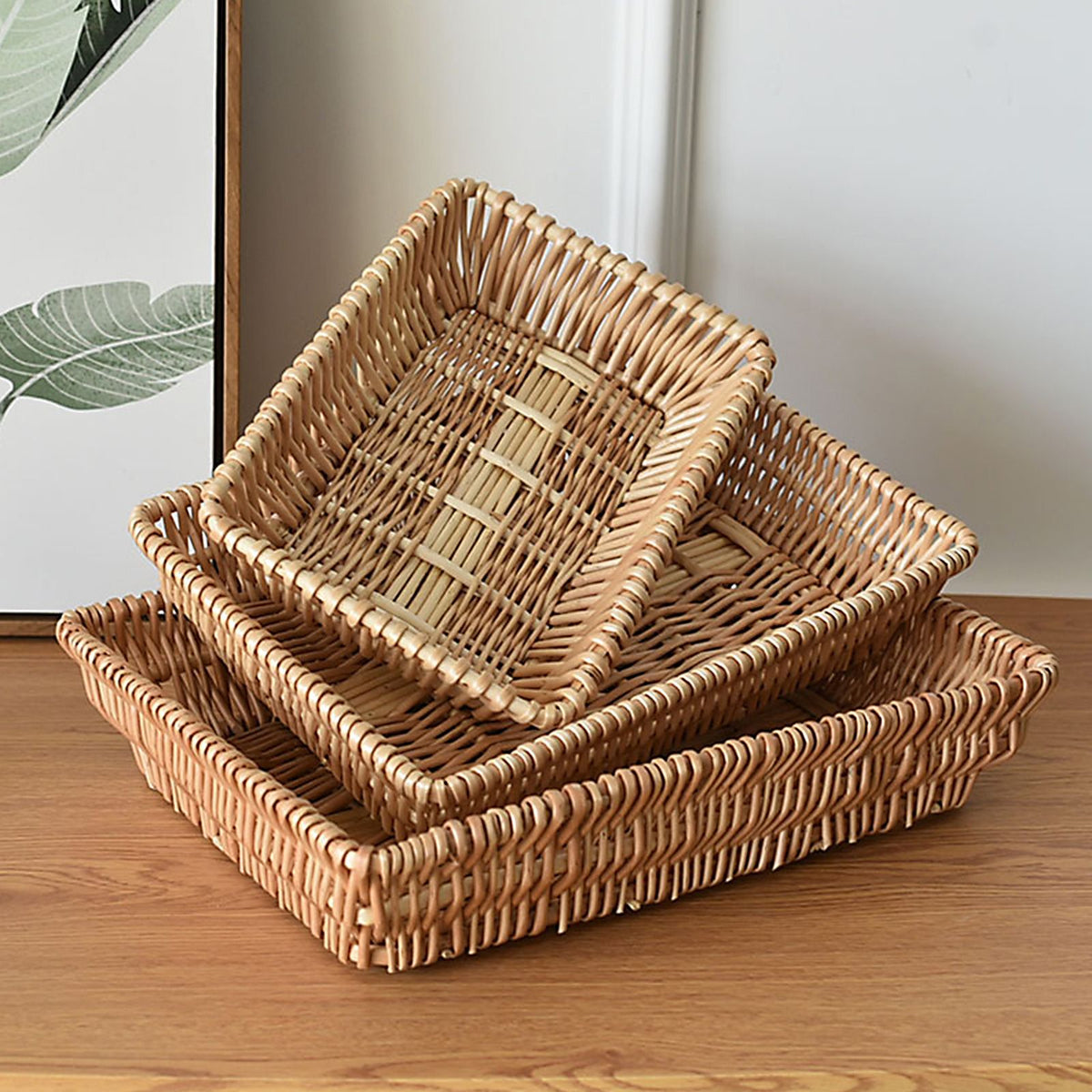 Rattan Storage Basket Basket Woven Snacks Fruit Basket Stackable Woven Bread Basket