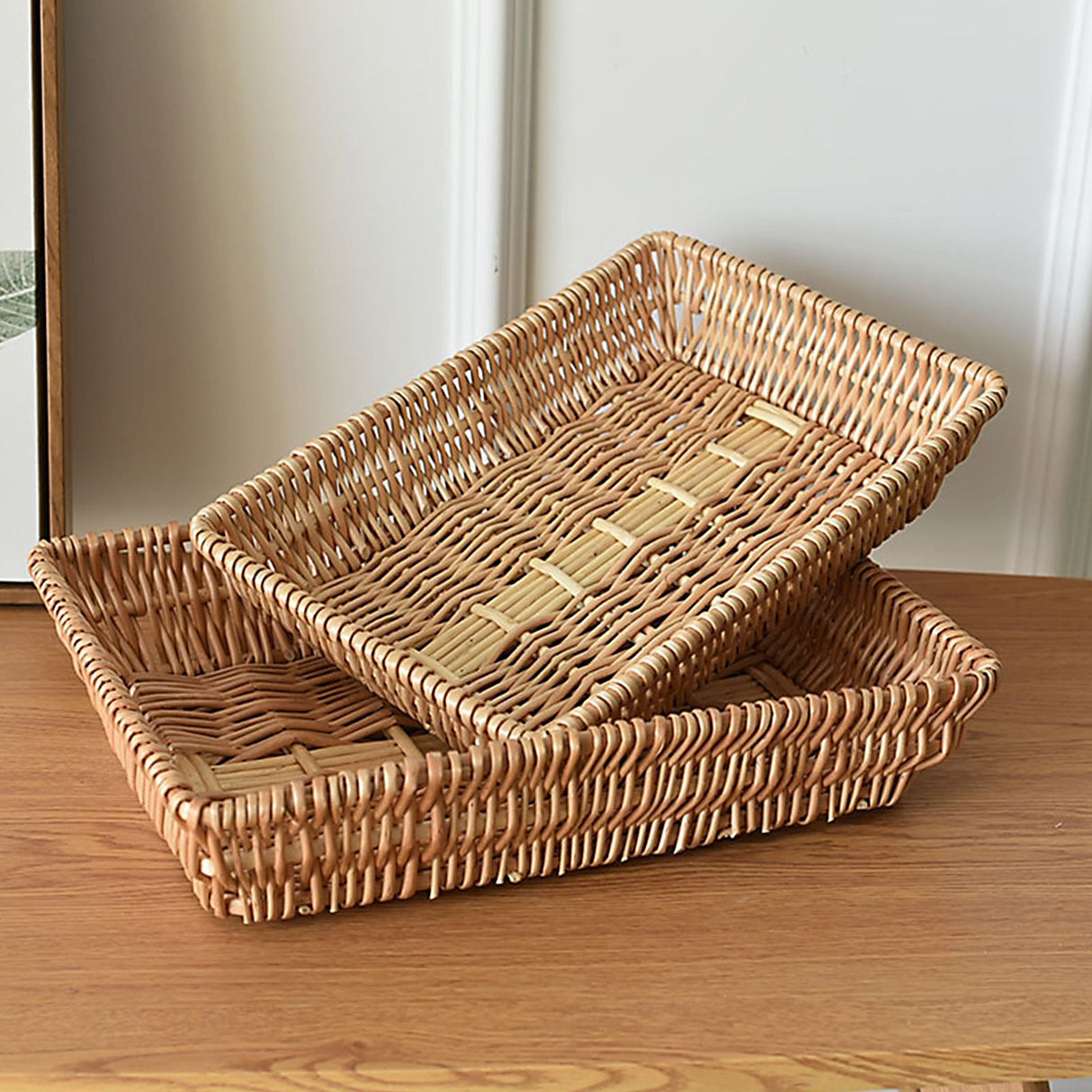 Rattan Storage Basket Basket Woven Snacks Fruit Basket Stackable Woven Bread Basket