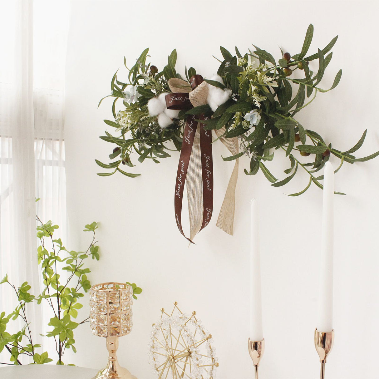Simulation Silk Flowers Artificial Olive Branch Leaves Cotton Wreath Lintel Decorative Flowers Table Flower Bouquet Birthday Decoration