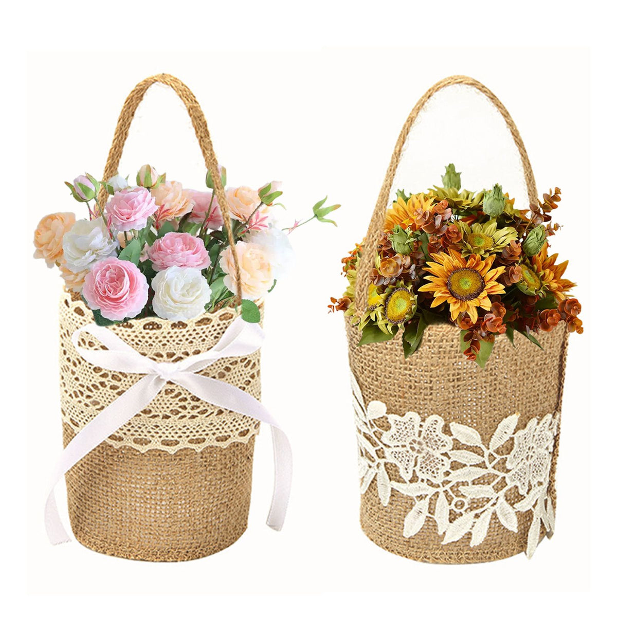Burlap Flower Basket European Retro Flower Girl Basket Handmade Wedding Candy Basket