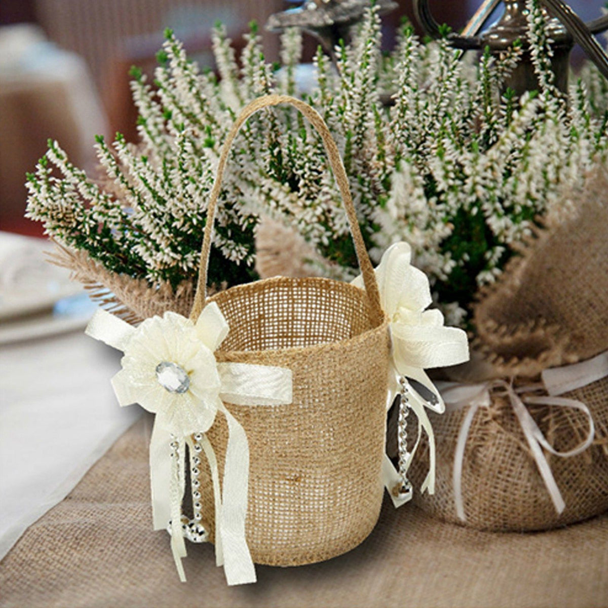 Burlap Flower Basket European Retro Flower Girl Basket Handmade Wedding Candy Basket