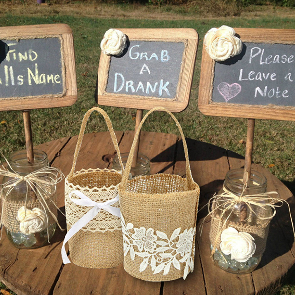 Burlap Flower Basket European Retro Flower Girl Basket Handmade Wedding Candy Basket