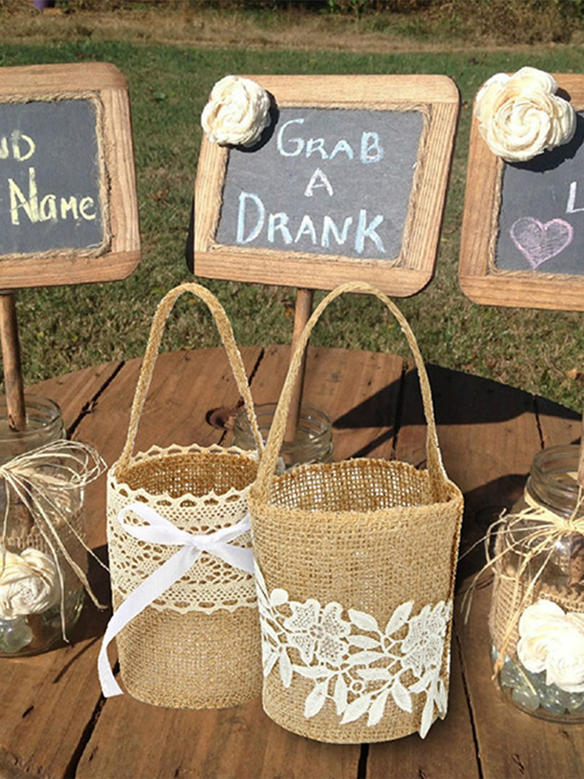 Burlap Flower Basket European Retro Flower Girl Basket Handmade Wedding Candy Basket